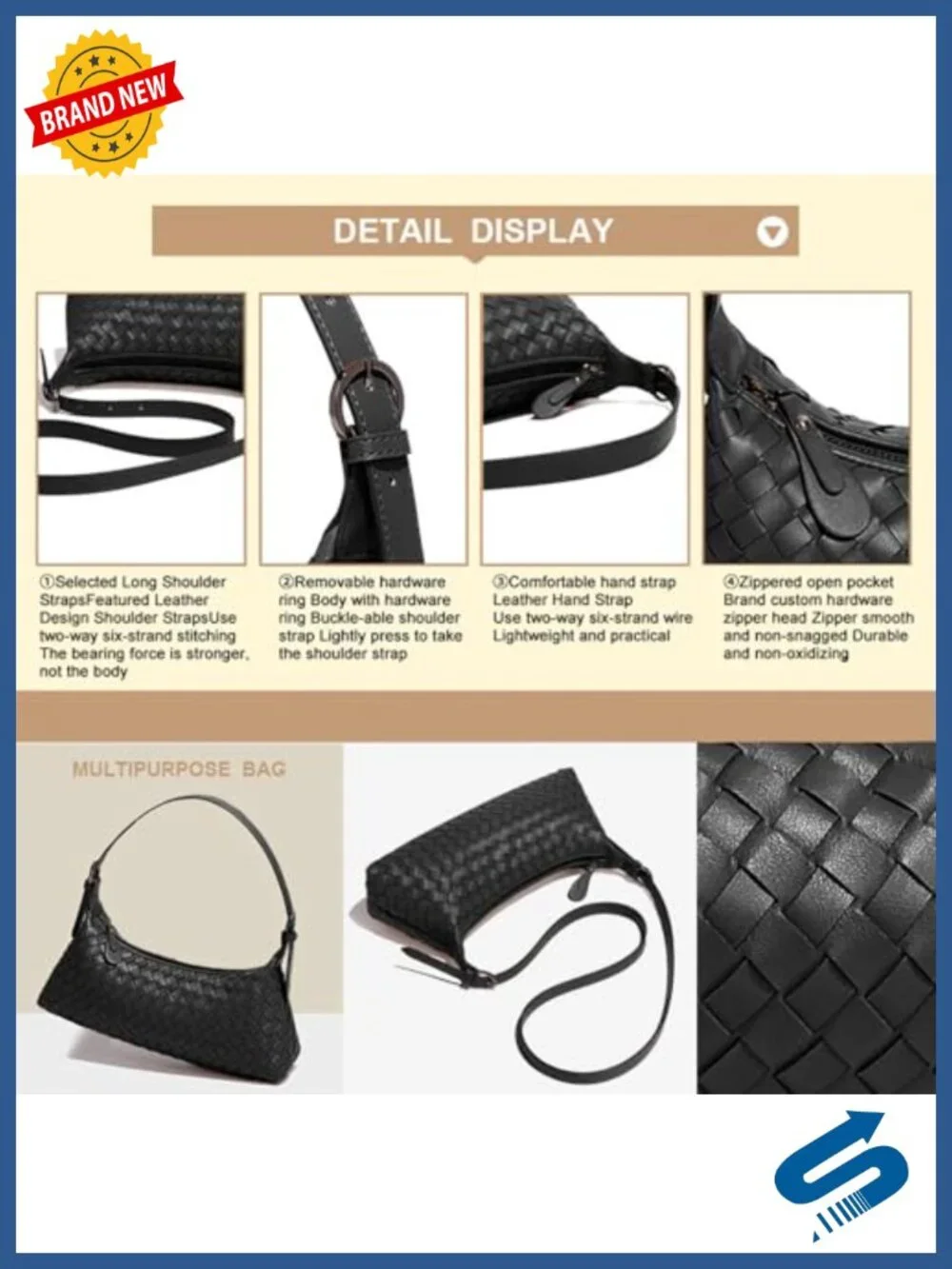Woven Faux Leather Hobo Shoulder Bag Women Adjustable Crossbody Purse